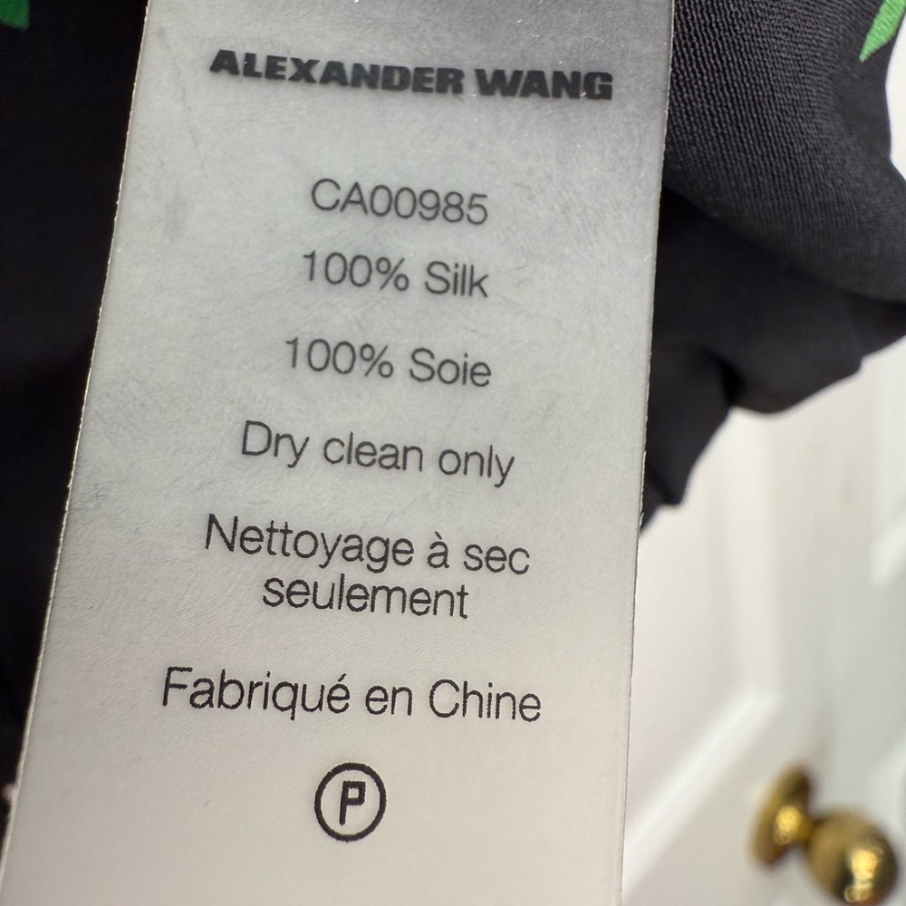 Alexander Wang Silk Black Green Dot Twist Front Collared Cropped Shirt Size 6 - Picture 5 of 5